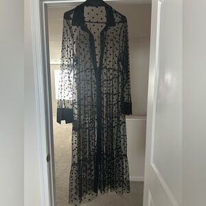 Eloquii Sheer Black Tulle Polka Dot Dress